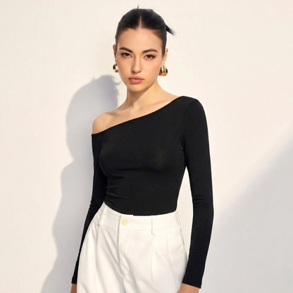 Women’s Off-Shoulder Long Sleeve T-Shirt – Slim Fit Casual Sexy Top VELORA