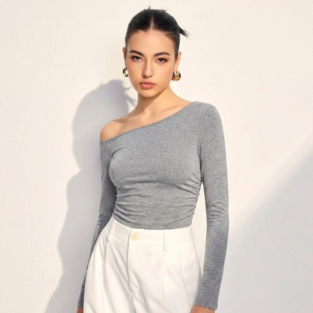 Women’s Off-Shoulder Long Sleeve T-Shirt – Slim Fit Casual Sexy Top VELORA