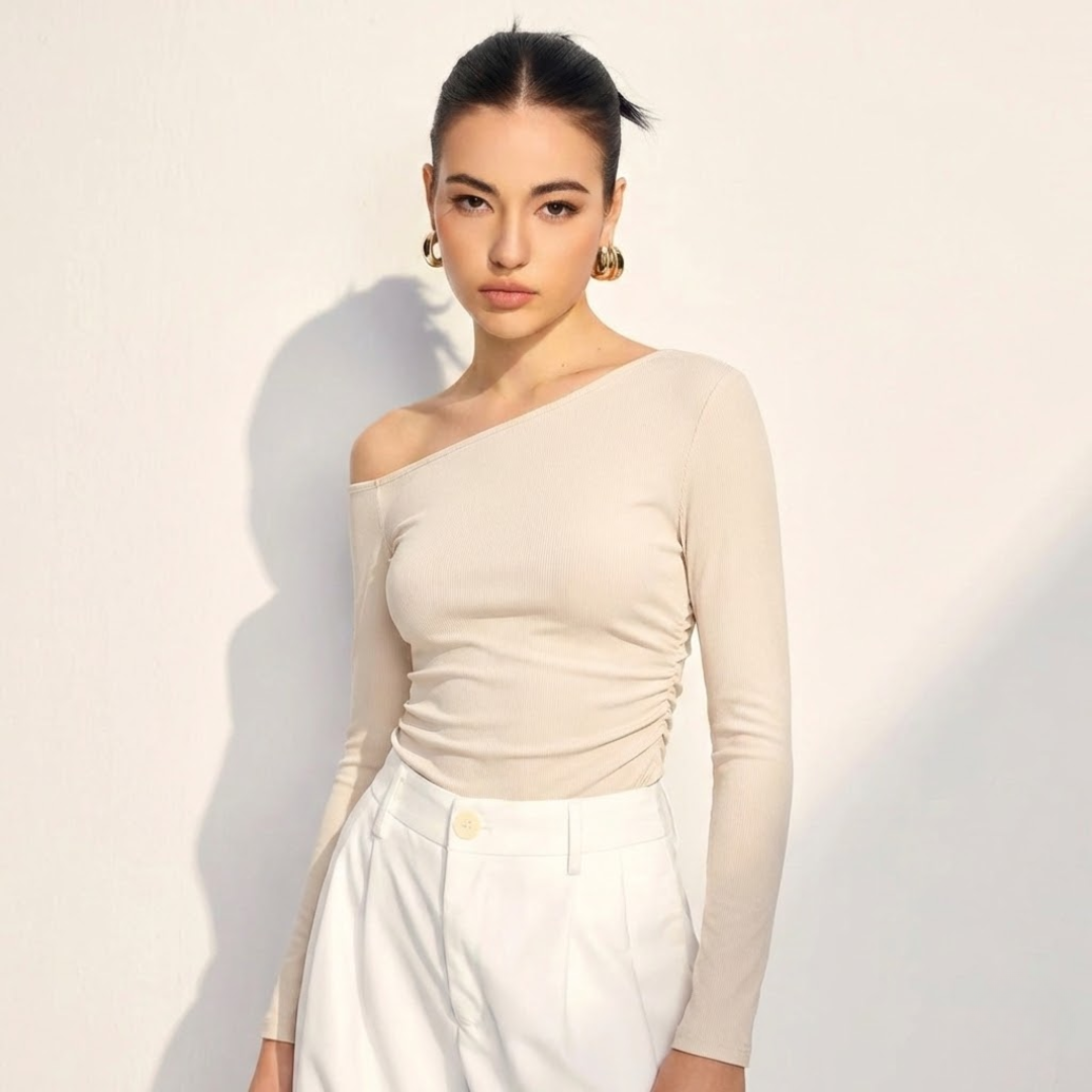 Women’s Off-Shoulder Long Sleeve T-Shirt – Slim Fit Casual Sexy Top VELORA