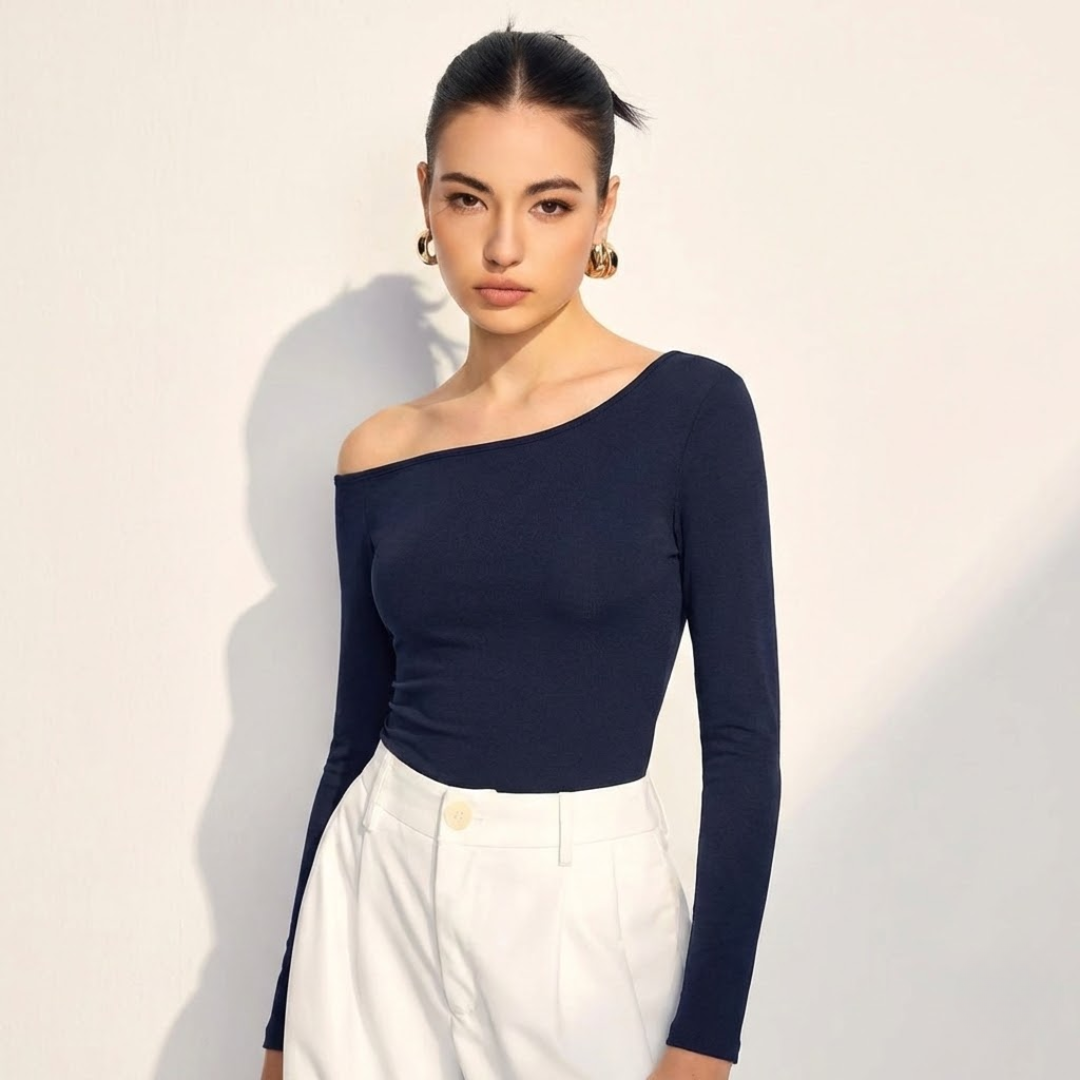 Women’s Off-Shoulder Long Sleeve T-Shirt – Slim Fit Casual Sexy Top VELORA