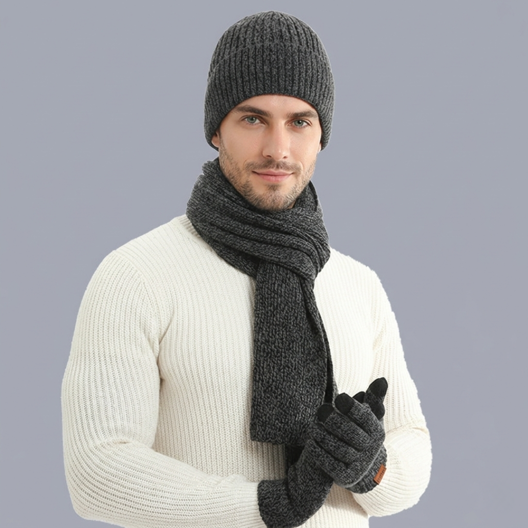 Knitted Hat Scarf Gloves Set – Winter Warm Knit Accessories for Men & Women VELORA