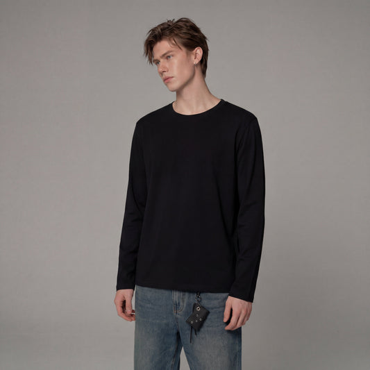 Men's Solid Color Round-Neck Long Sleeve Shirt
