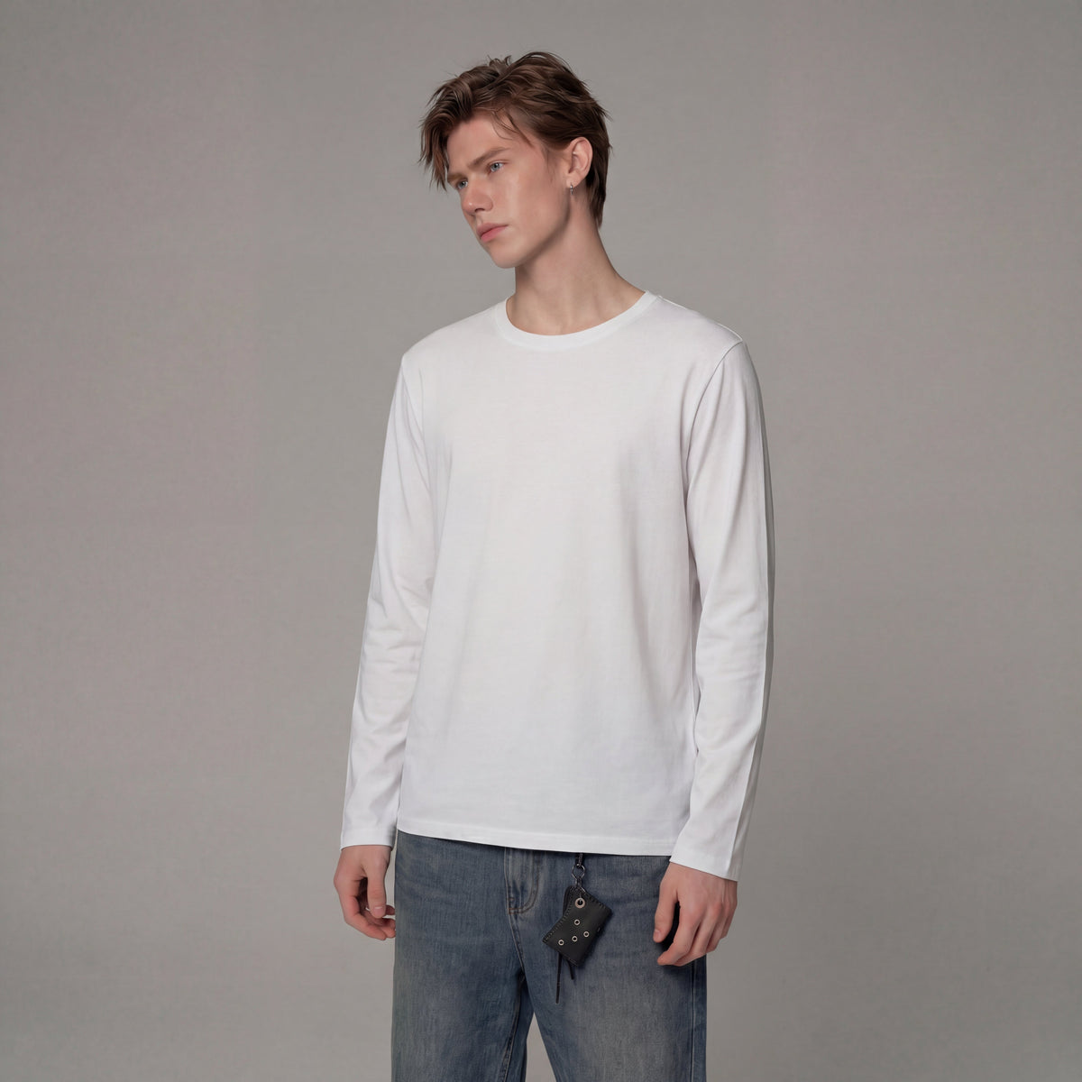 Men's Solid Color Round-Neck Long Sleeve Shirt VELORA