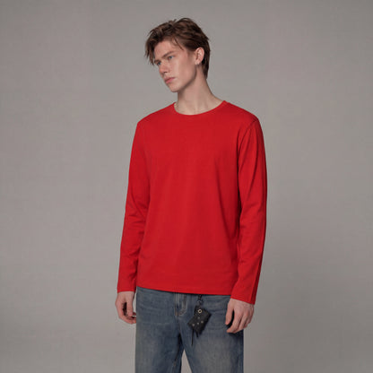 Men's Solid Color Round-Neck Long Sleeve Shirt VELORA
