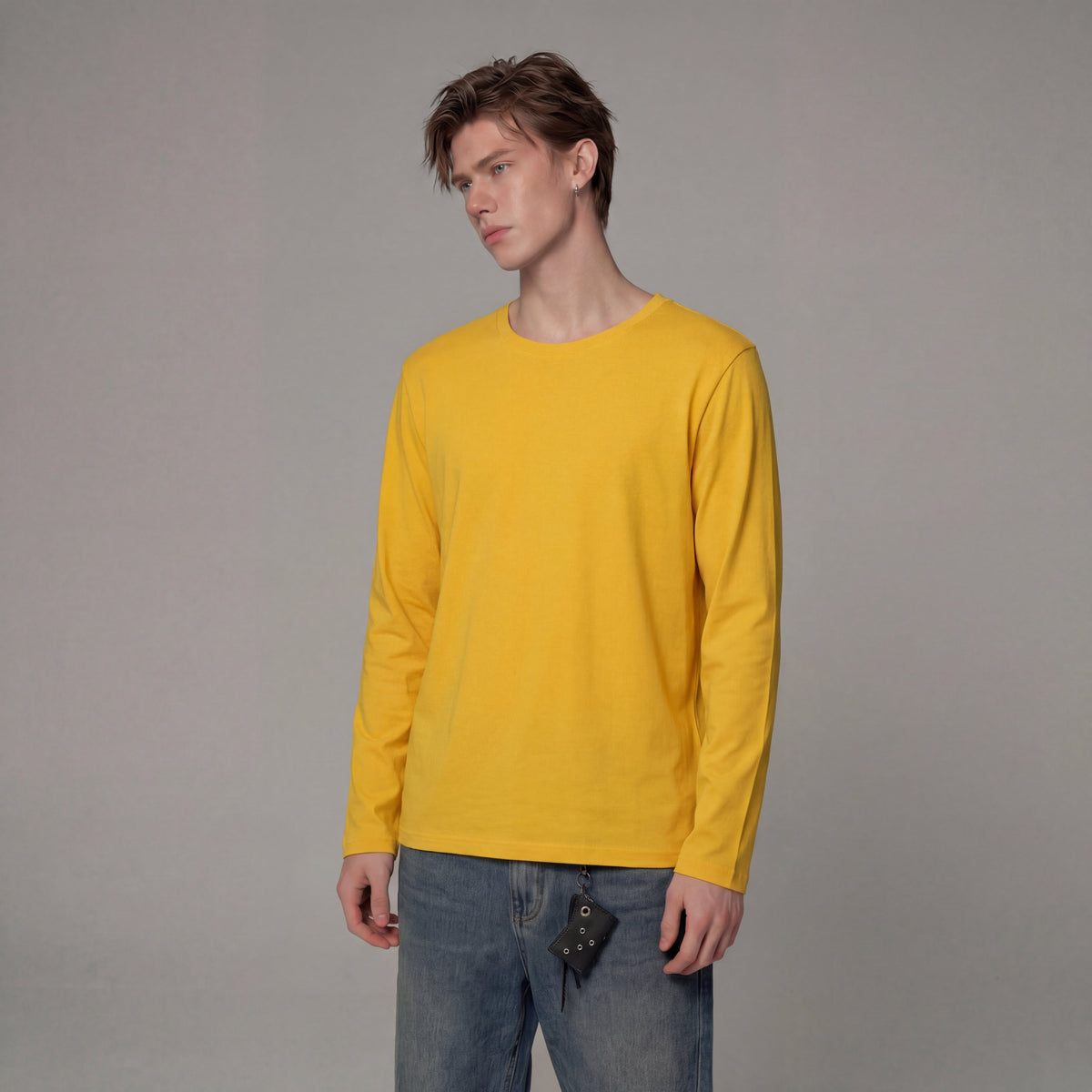 Men's Solid Color Round-Neck Long Sleeve Shirt VELORA