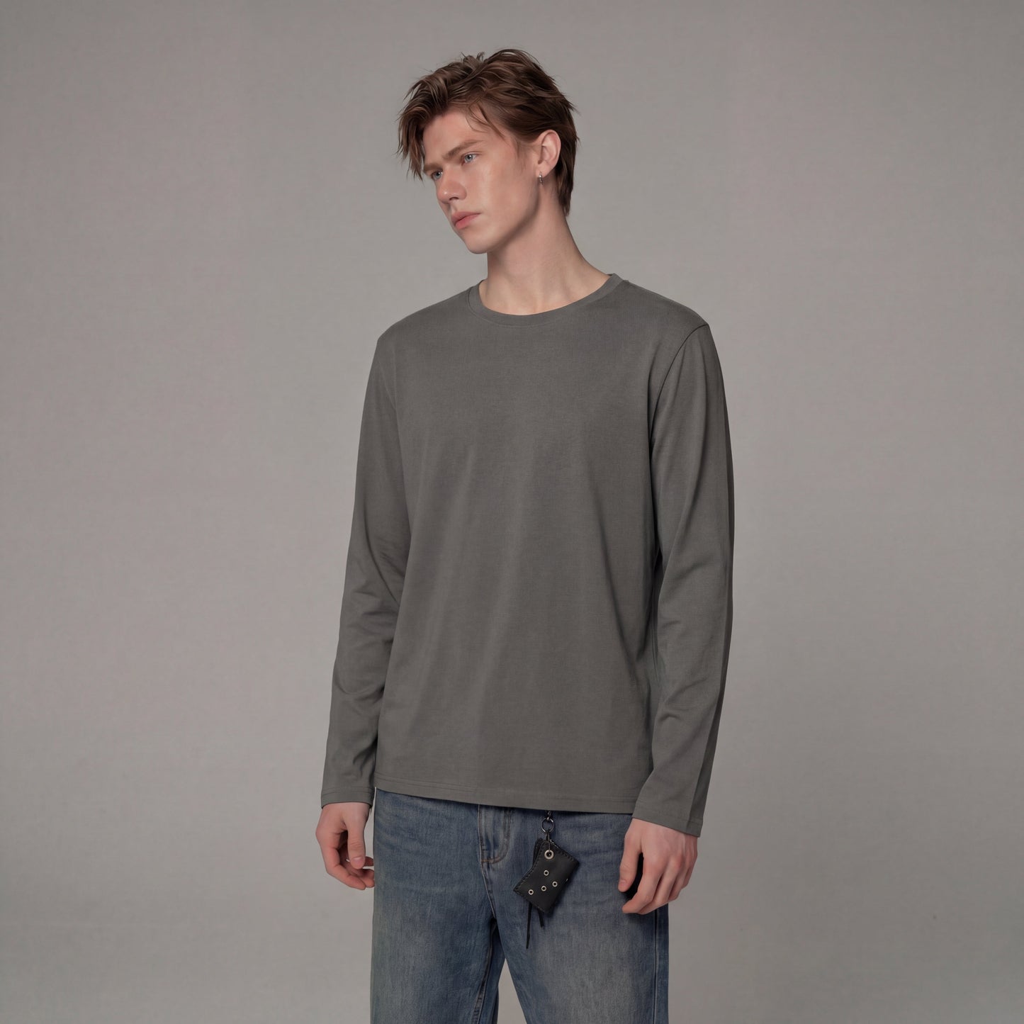 Men's Solid Color Round-Neck Long Sleeve Shirt VELORA