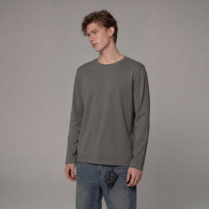 Men's Solid Color Round-Neck Long Sleeve Shirt VELORA