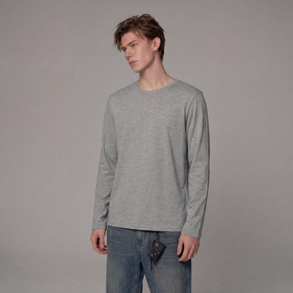 Men's Solid Color Round-Neck Long Sleeve Shirt VELORA